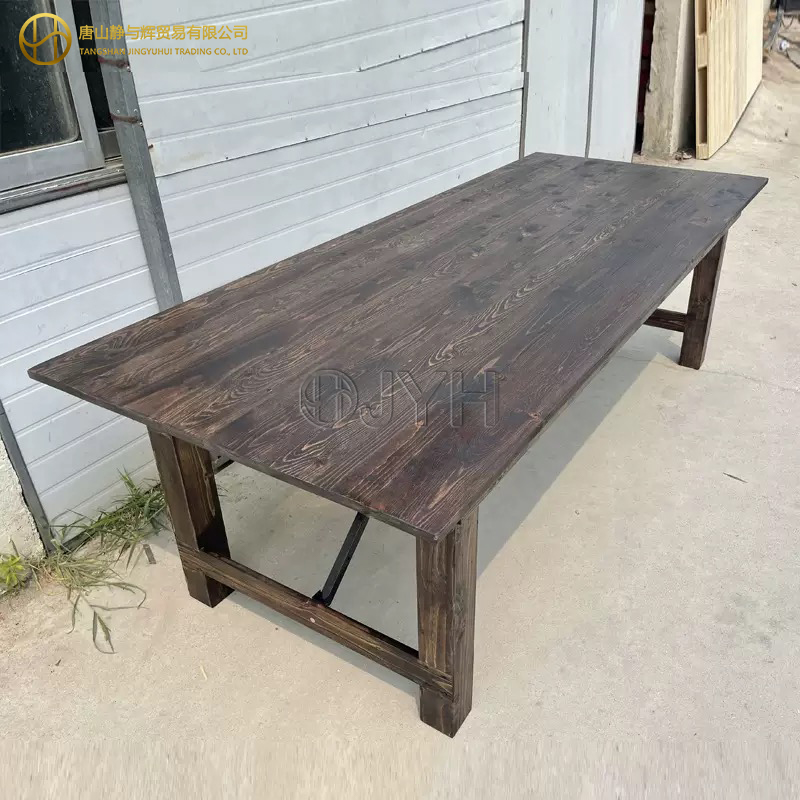 Antique Rustic Rectangle Straight Leg Solid Pine Folding Farm Table - Image 6