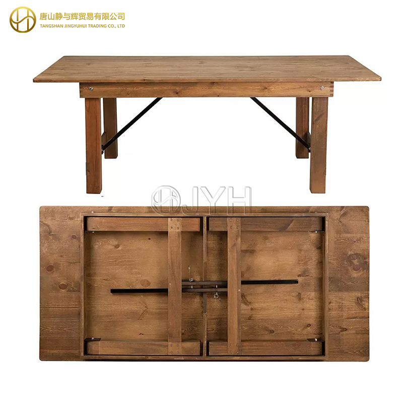 Antique Rustic Rectangle Straight Leg Solid Pine Folding Farm Table - Image 3