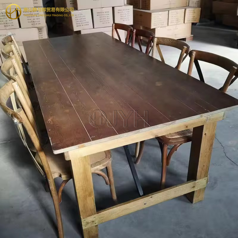 Antique Rustic Rectangle Straight Leg Solid Pine Folding Farm Table - Image 9