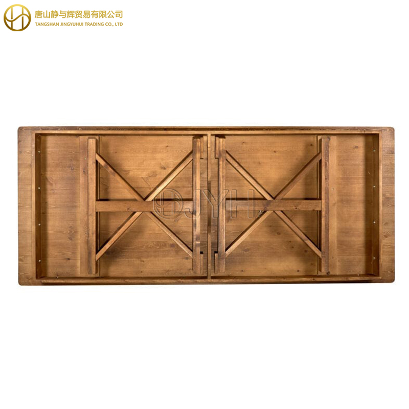 Antique Rustic Rectangle X Cross Leg Solid Pine Folding Farm Table - Image 3