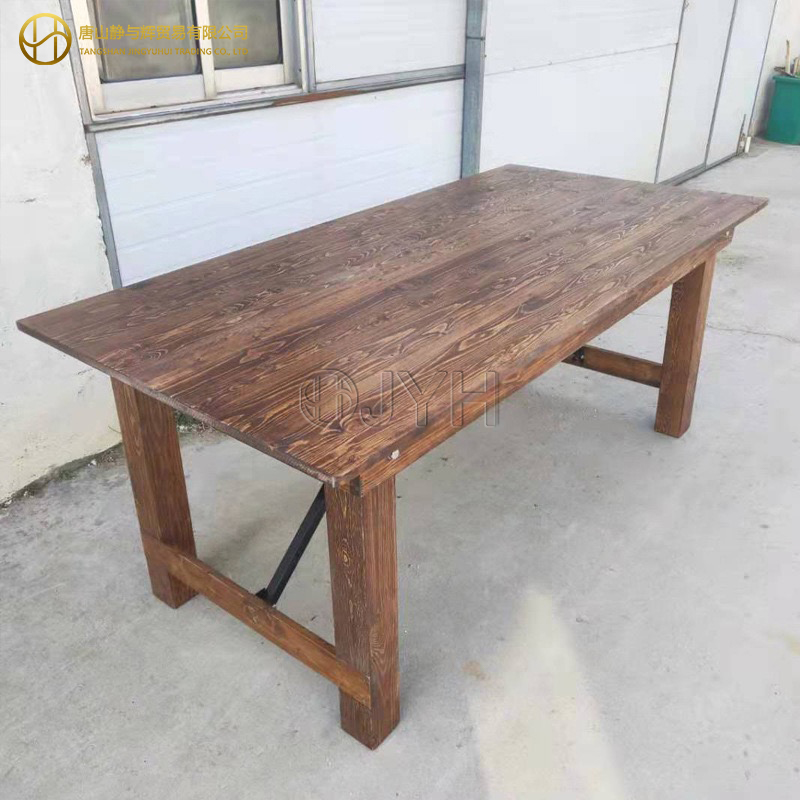 Antique Rustic Rectangle Straight Leg Solid Pine Folding Farm Table - Image 7