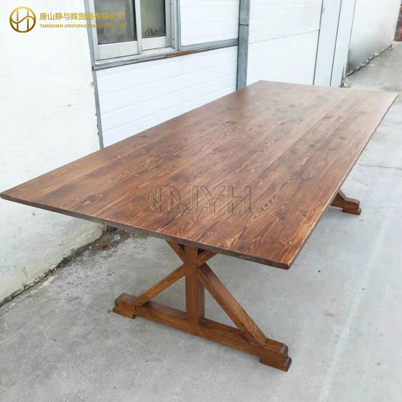 Antique Rustic Rectangle X Cross Leg Solid Pine Folding Farm Table - Image 4