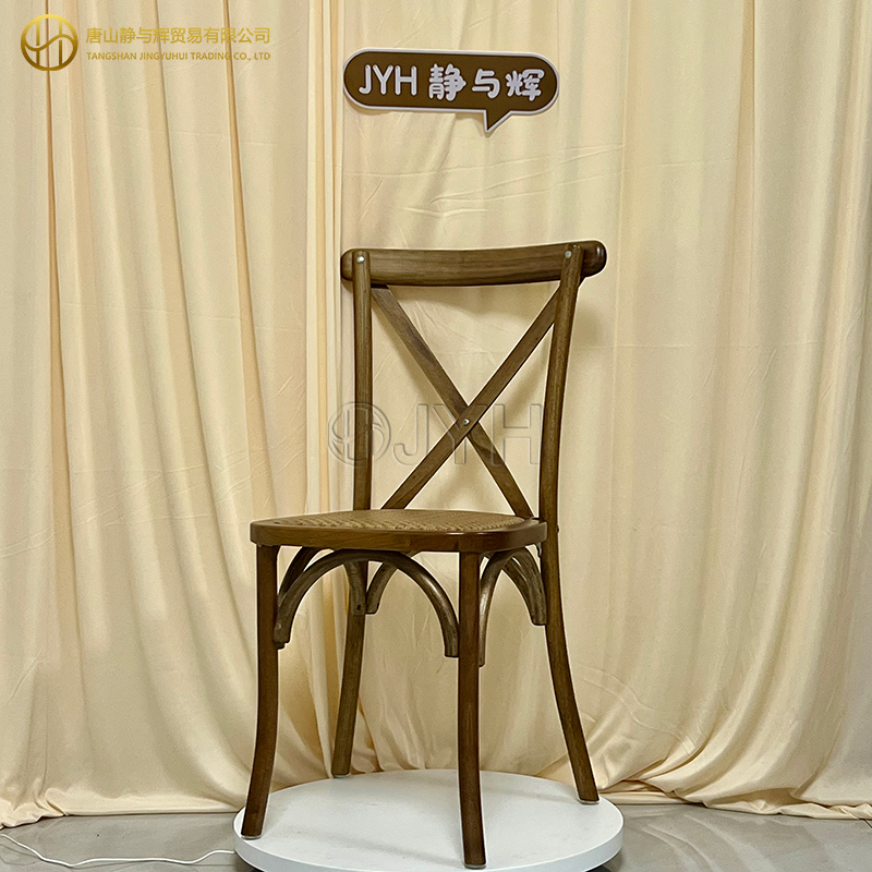 Stackable Wood Cross Back Chair/X Back Chair with Rattan Seat - Image 6