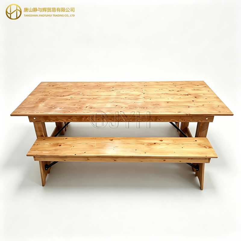 Antique Rustic Rectangle Straight Leg Solid Pine Folding Farm Table - Image 8