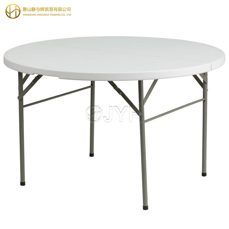 4ft Round Plastic Folding Table, Fold In Half
