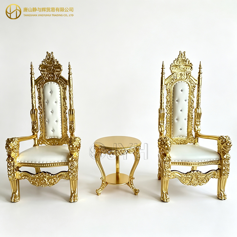 Luxury Gold White Wedding Throne Chair High Back King Queen Chair - Image 3