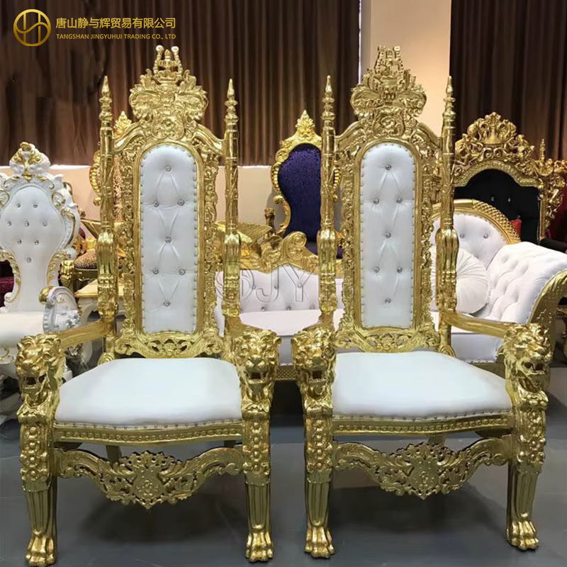 Luxury Gold White Wedding Throne Chair High Back King Queen Chair - Image 6