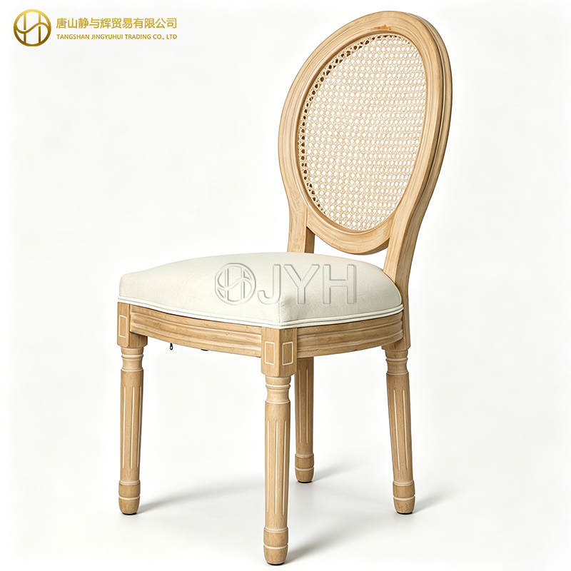 French Style Oval Rattan Round Back Wood Louis Wedding Dining Chair