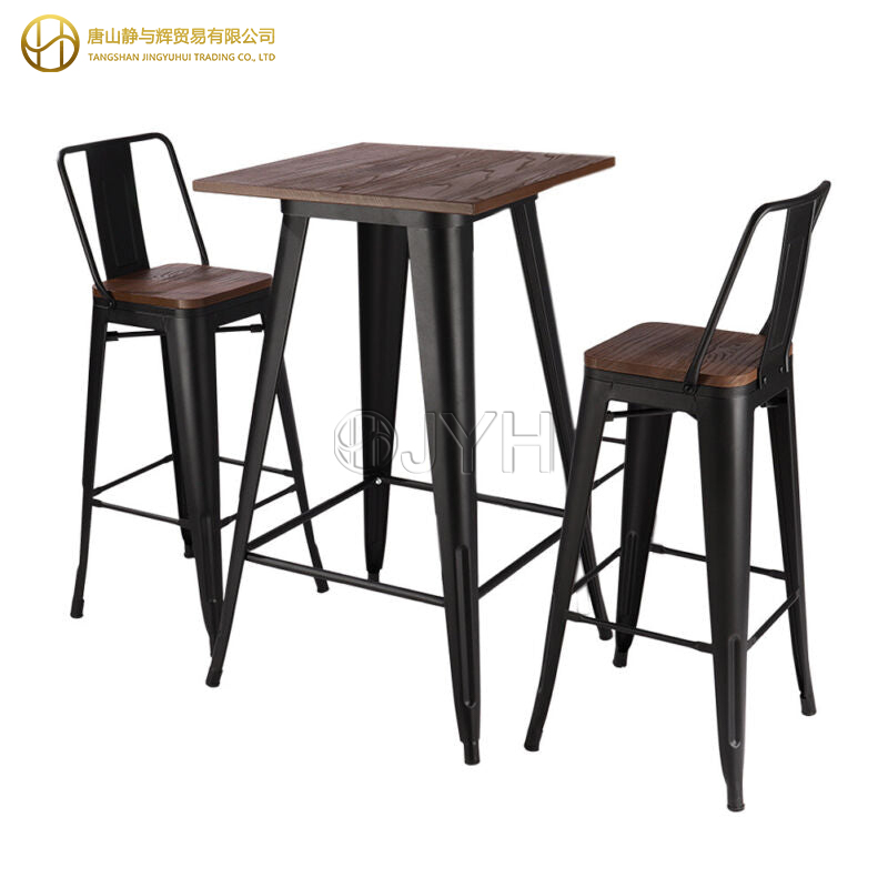 Industrial Square Metal Tolix Bar Height Table with Wood Top