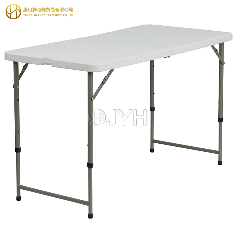 4-Foot height adjustable fold in half plastic folding table