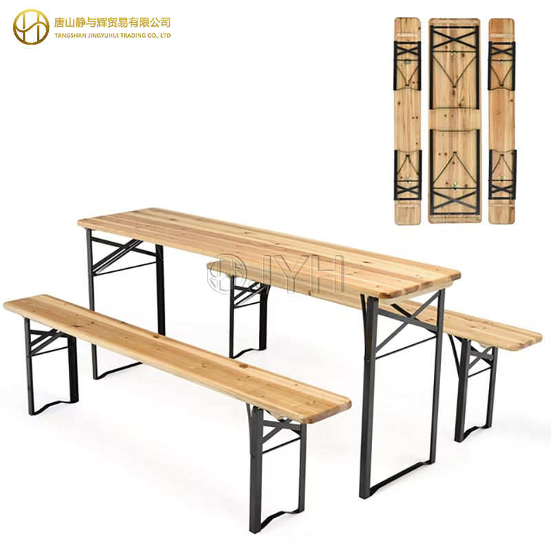Wood Top Folding Beer Table with 2 Benches, Heavy Duty Oktoberfest Beer Garden Table Bench Set