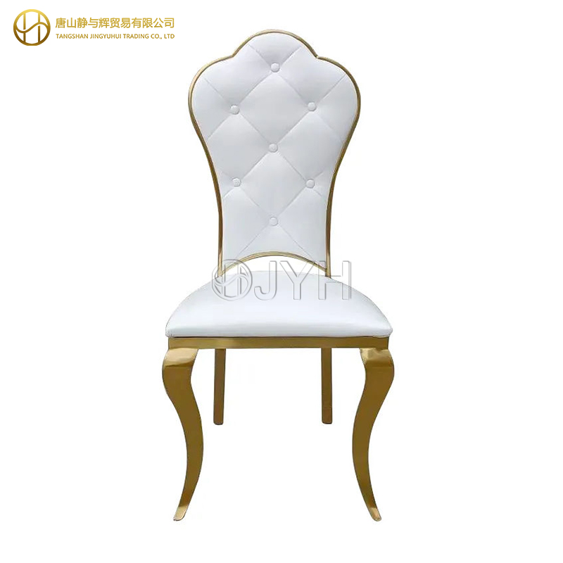 Luxury Double-Sided Design Gold Wedding Chair, Laser Cut Floral Back & Diamond Tufted Upholstered Banquet Chair