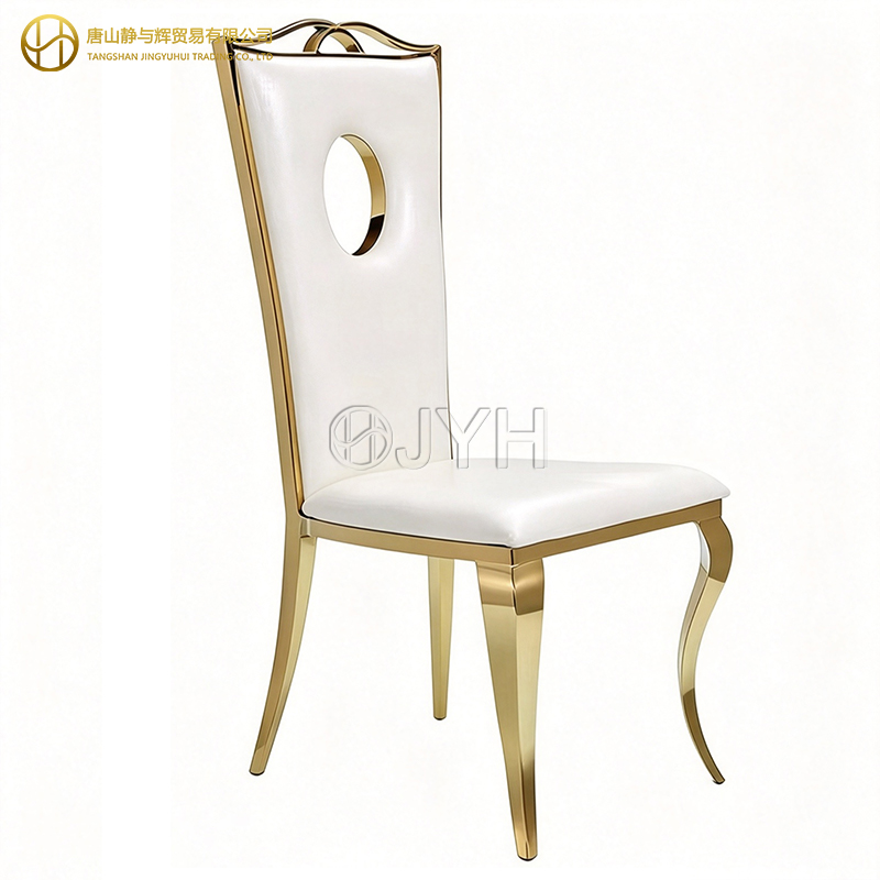 Luxury Tall High Back Gold Stainless Steel Frame White Upholstered Wedding Banquet Event Chair